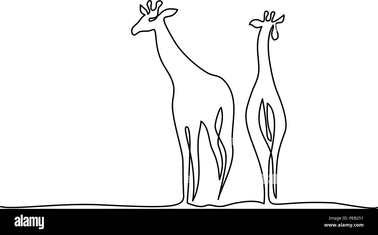 Continuous one line drawing. Giraffe walking symbol. Logo of the giraffe. Vector illustration Stock Vector