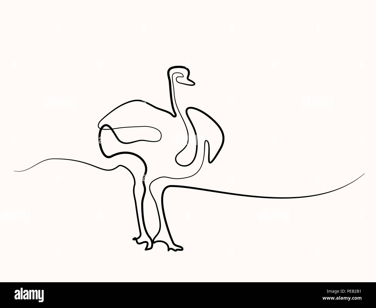 Continuous line drawing. Ostrich walking symbol. Logo of the Ostrich. Vector illustration Stock Vector