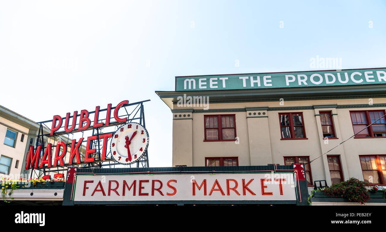 Pike's Place Farmer's Market Sign in Seattle, Washington Stock Photo