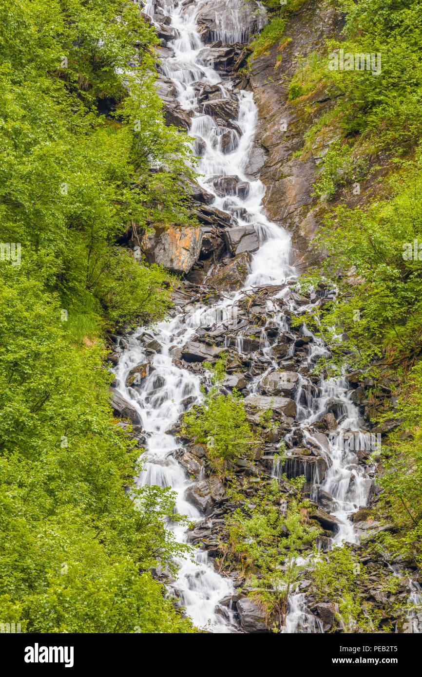 Summer waterfalls in Keystone Canyon on the Richardson Highway in