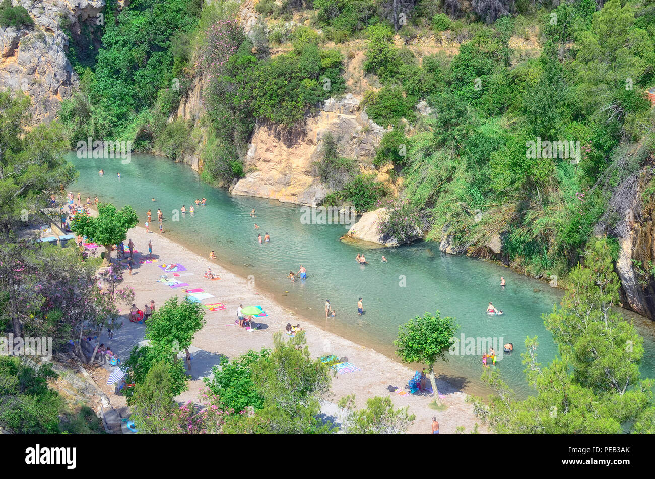 Tourist village of Montanejos (Castellon Spain). People in the