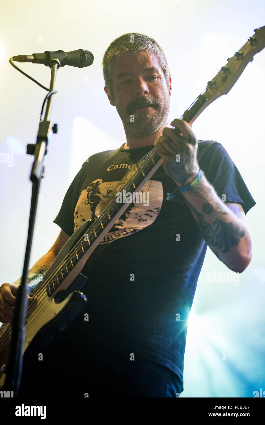 Catton Park, Derbyshire, UK, Sunday 12 August 2018. Pallbearer play the Sophie Lancaster stage at Bloodstock Festival. Credit: Tracy Daniel/Alamy Live News Stock Photo