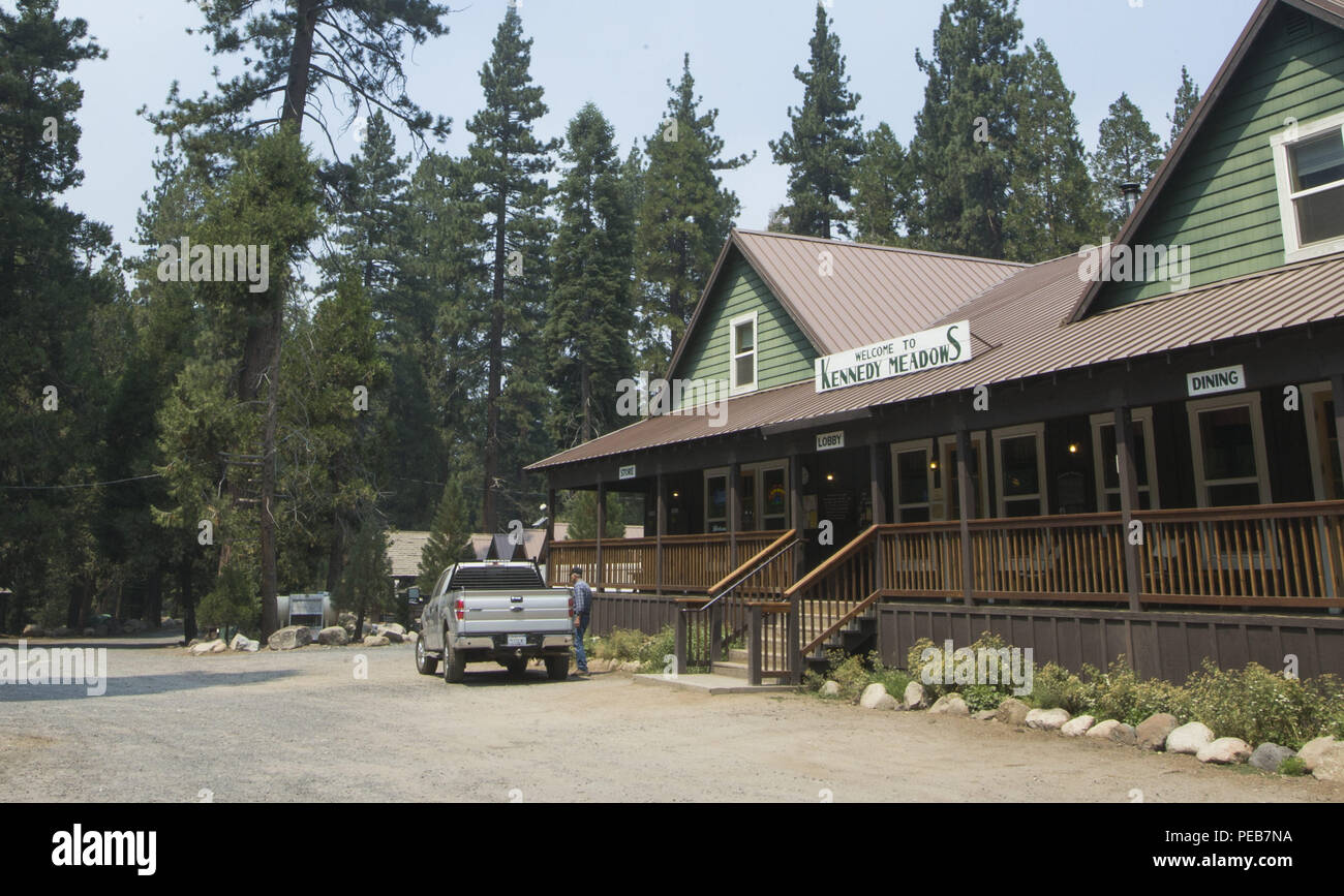 Dardnelle, California, U.S.A. 13th Aug, 2018. Kennedy Meadows sits untouched and with no campers visiting due to the fire and Highway 108 being closed. The Donnell Fire in Tuolumne County continues to grown and has reached 28,302 acres according to the U.S. Forest Service as of Monday Aug. 13, 2018. As of Monday morning 54 structures have been destroyed and 220 are stilled threatened. Credit: Marty Bicek/ZUMA Wire/Alamy Live News Stock Photo