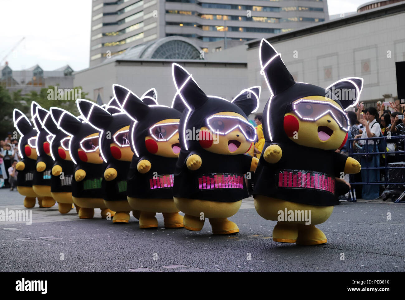 Yokohama Japan 13th Aug 18 Nintendo S Videogame Software Pokemon S Wellknown Character Pikachu With Led Illuminations March In Yokohama Suburban Tokyo On Monday August 13 18 The Pikachu Mascots Walk At A Shopping