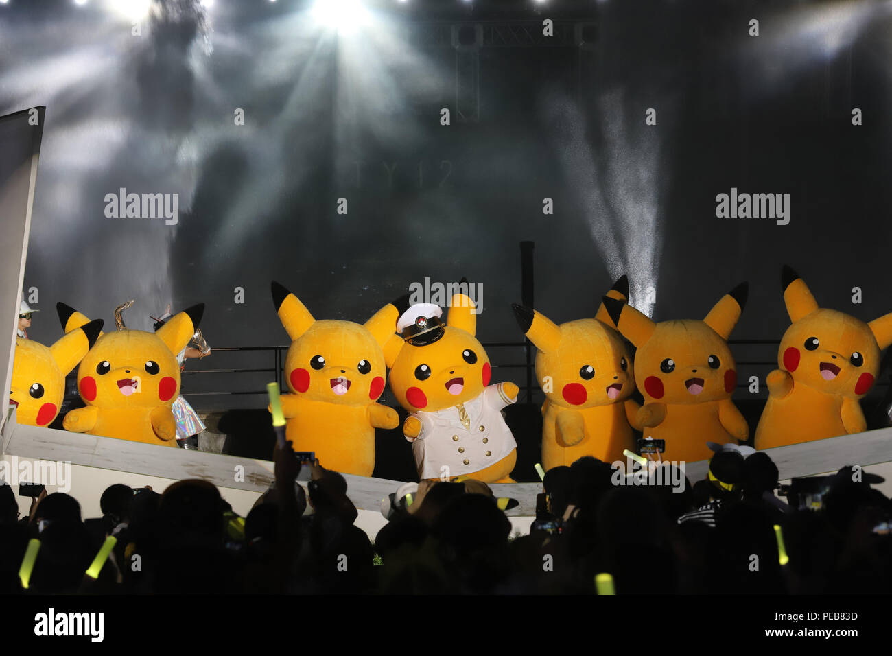 Yokohama Japan 13th Aug 18 Nintendo S Videogame Software Pokemon S Wellknown Character Pikachu Perform On The Stage And Boat For Their Night Show Pokemon Synchronicity In Yokohama Suburban Tokyo On Monday August 13