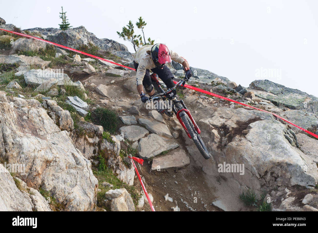 Whistler, Canada. 15th Aug 2018. Whistler, British Columbia, Canada. 12th August, 2018. Yoann Barelli (FRA) of the Commencal Vallnord Enduro Racing Team racing to fifth place at the August 12, 2018 Enduro World Series Camelbak Canadian Open Enduro presented by Specialized event in Whistler, British Columbia, Canada. Credit: Ironstring/Alamy Live News Credit: Ironstring/Alamy Live News Stock Photo