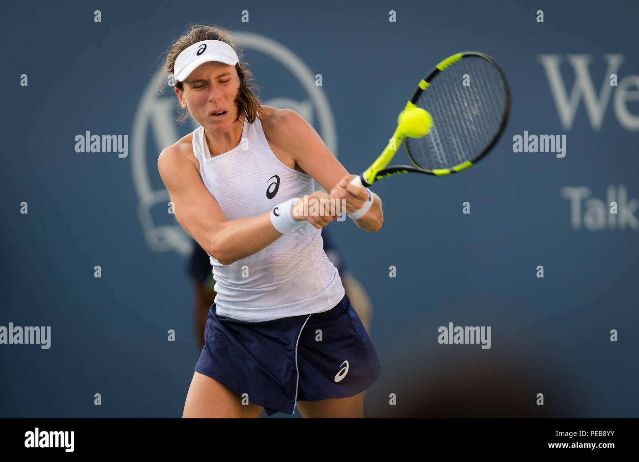 Cincinnati, OH, USA. 13th Aug, 2018. Johanna Konta of Great Britain in  action during the first round at the 2018 Western & Southern Open WTA  Premier 5 tennis tournament. Cincinnati, Ohio, USA,