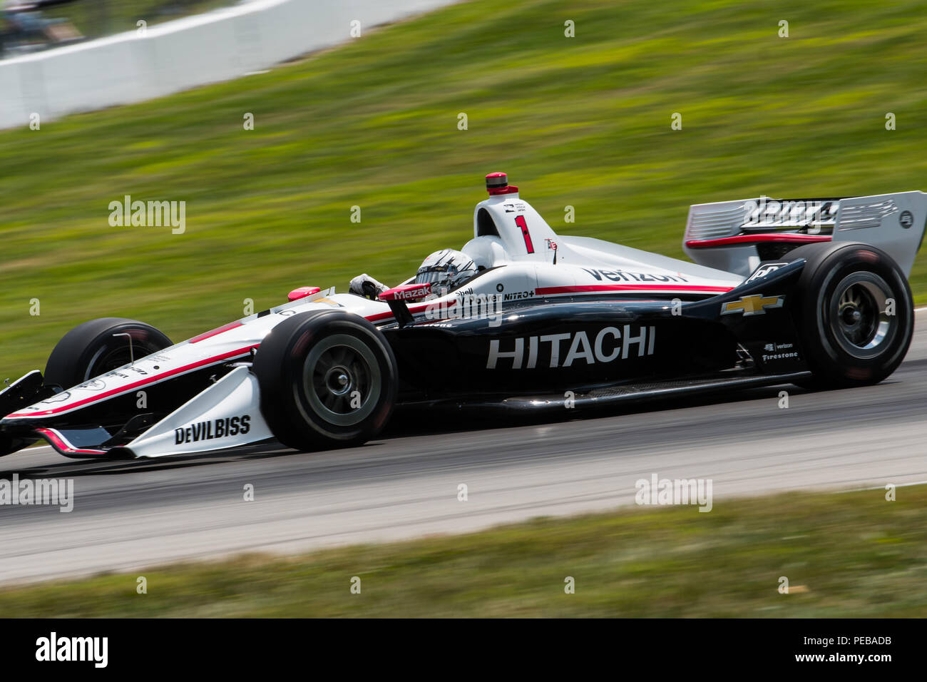 Lexington, Ohio, USA. 29th July, 2018. Josef Newgarden exiting turn 6 at the pivotal Honda IndyCar 200 at Mid-Ohio, July 29, 2018, as the points race heats up for the 13th race of the season. Credit: Eddie Hurskin/ZUMA Wire/Alamy Live News Stock Photo