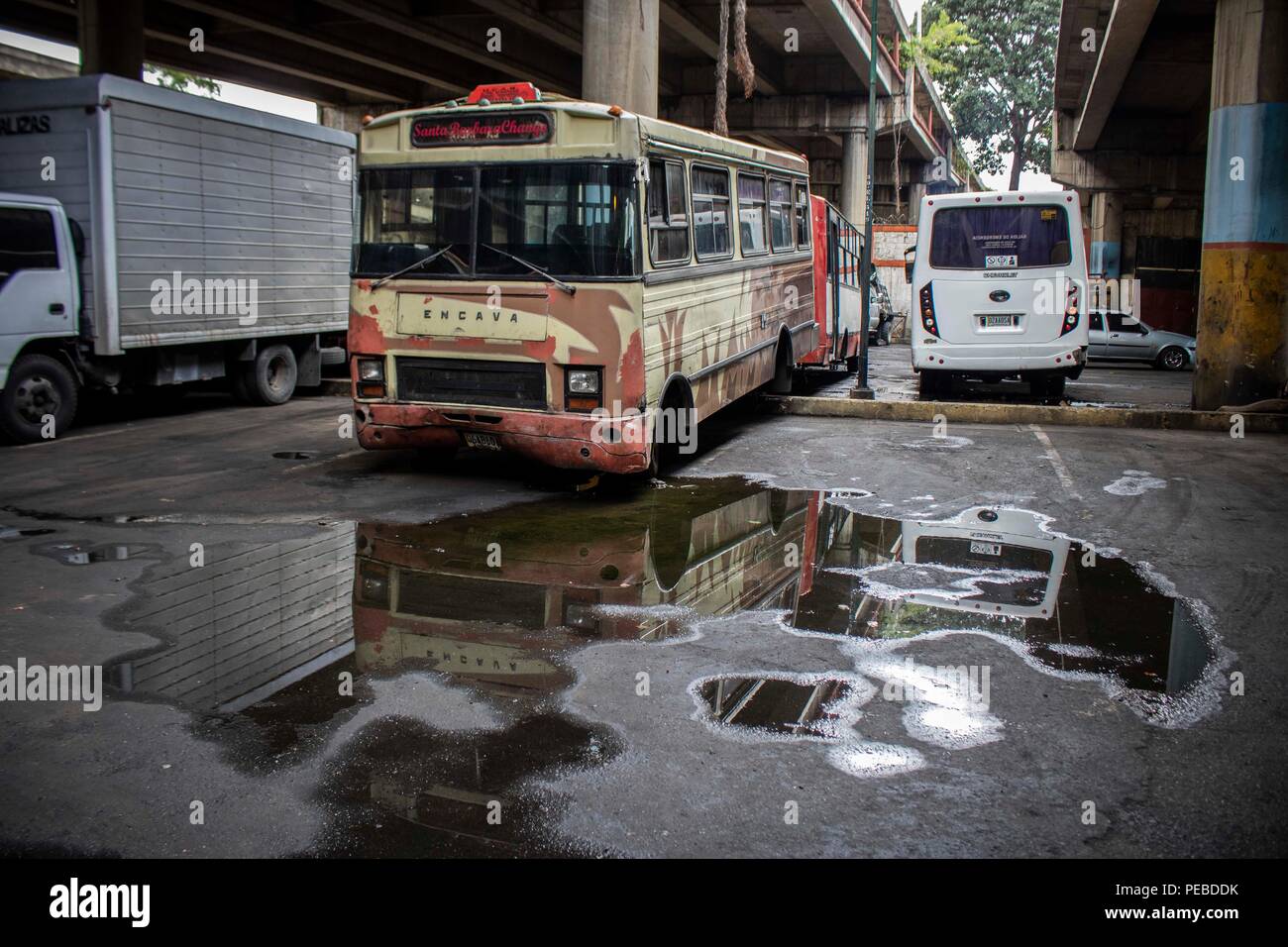 10 August 2018, Venezuela, Caracas: Buses that used to form part 