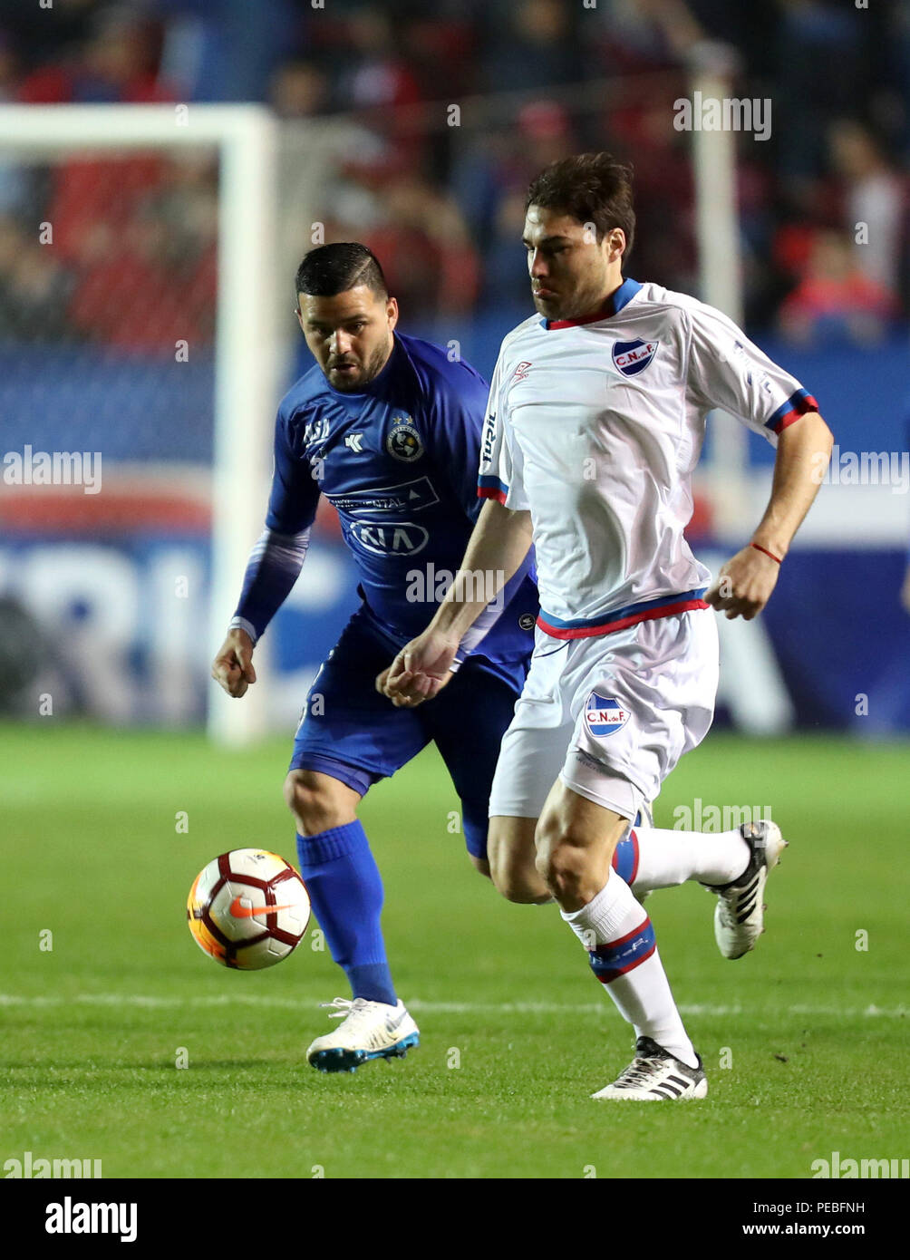 Montevideo Uruguay 15th Aug 2018 Nacional S Rafael Garcia R Vies For The Ball With Ernesto Alvarez L Of Sol De America During The Copa Sudamericana Second Leg Match Played Between Nacional Of
