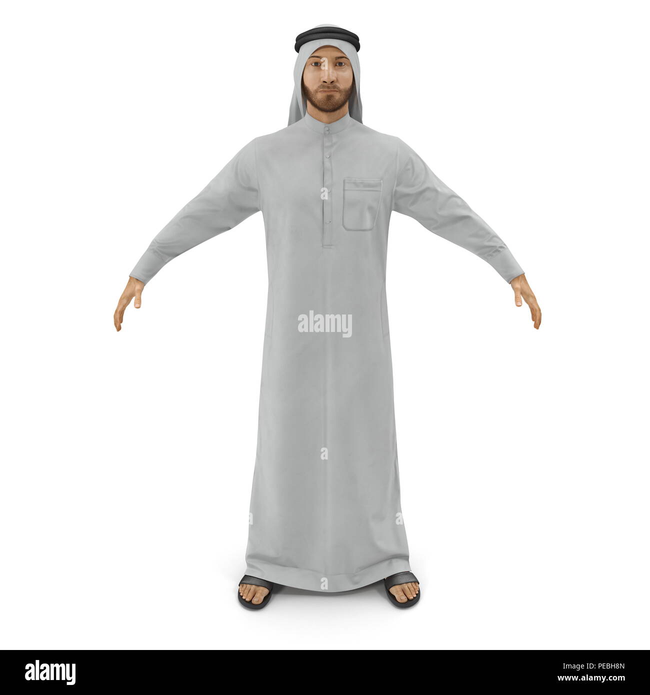 Arabic businessman wearing traditional clothes on white. 3D illustration Stock Photo