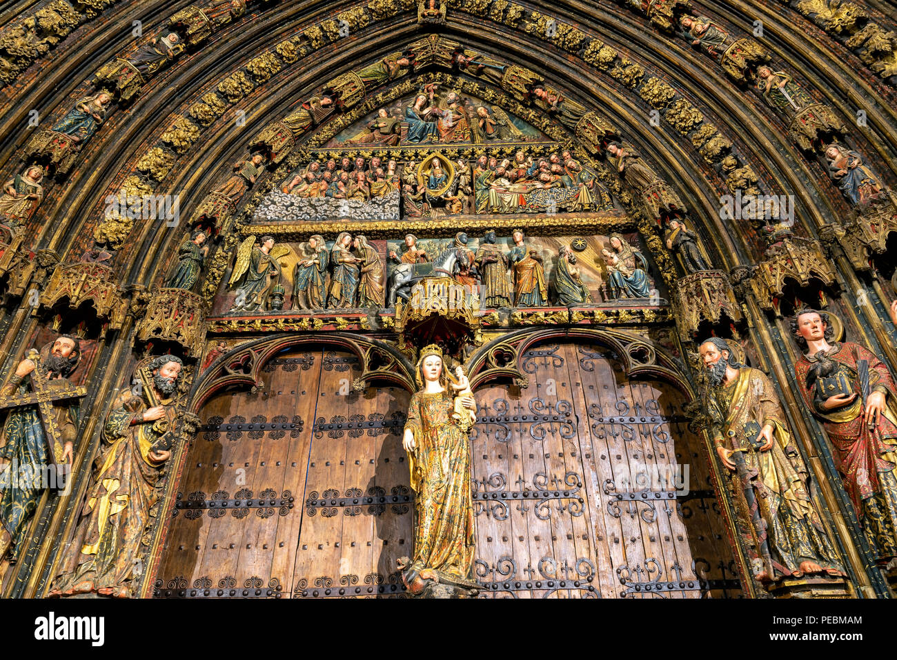 Beautiful ornate door in the Santa Maria Church in Laguardia, Spain Stock Photo