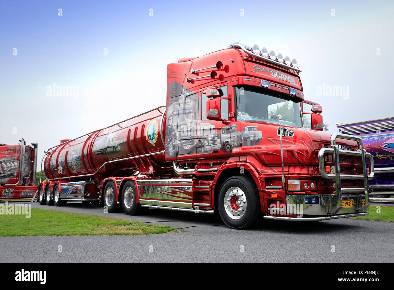 ALAHARMA, FINLAND - AUGUST 10, 2018: Torpedo Scania T164 super truck History of Scania Pouls Bremseservice A/S on Power Truck Show 2018, Finland. Stock Photo