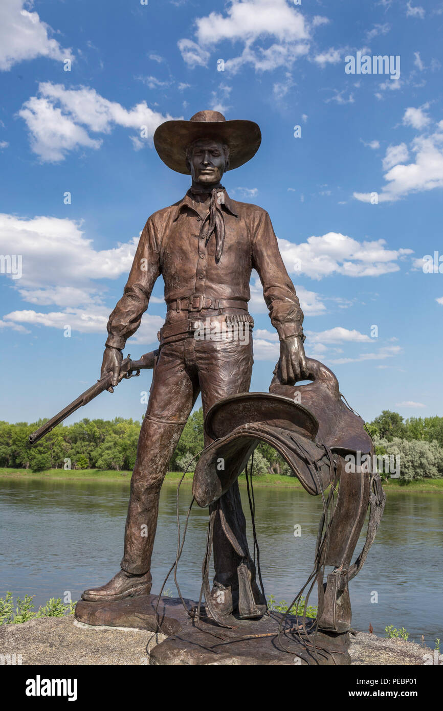 Statue of 'George Montgomery: Rider of the Purple Sage' in Fort Benton, Montana, USA Stock Photo