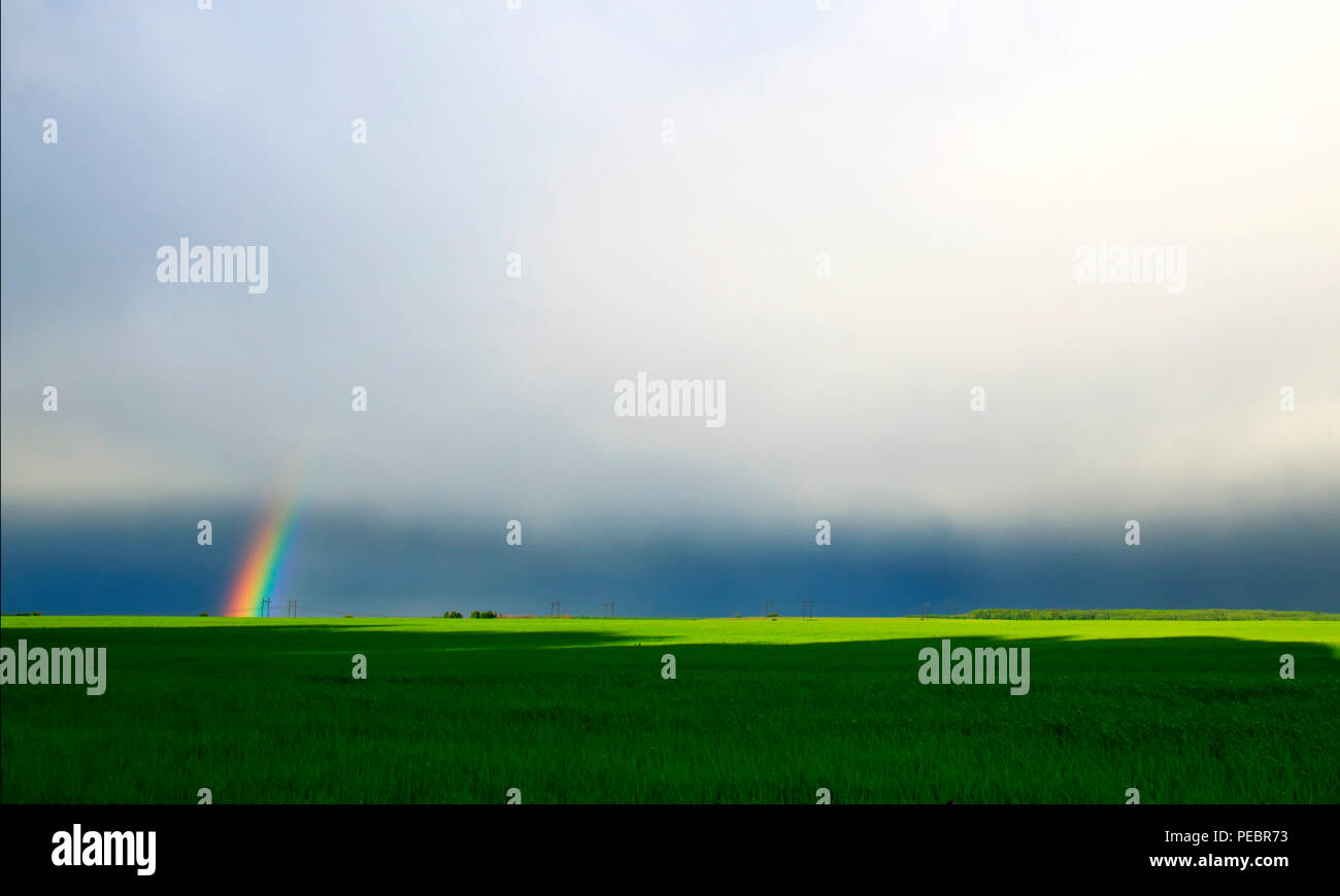 Blue sky with clouds on horizon and rainbow background hi-res stock ...