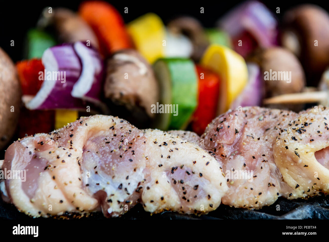 Seasoned Chicken Kabobs Grilling Stock Photo Alamy