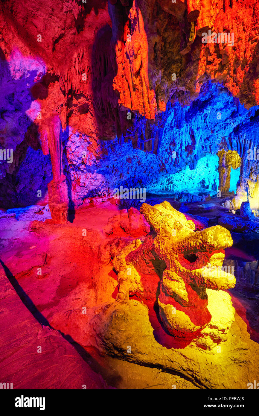 Dragon Shaped Rock Formation in a  Cave, Zashui, Shaanxi, China Stock Photo
