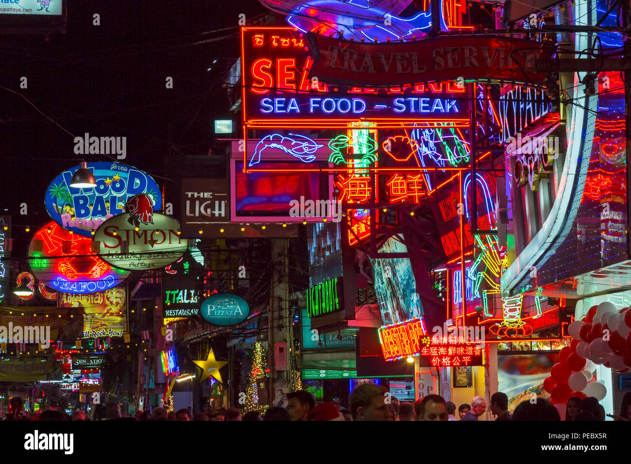 Neon signs on Walking Street, Pattaya, Thailand Stock Photo - Alamy