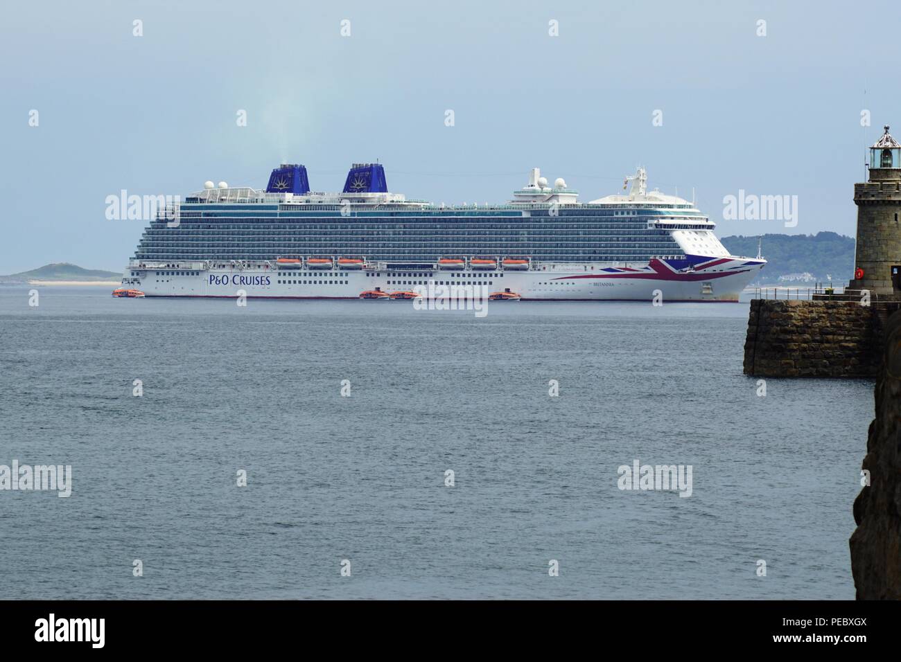 Cruise liner Britannia anchored off St Peter Port Guernsey Stock Photo