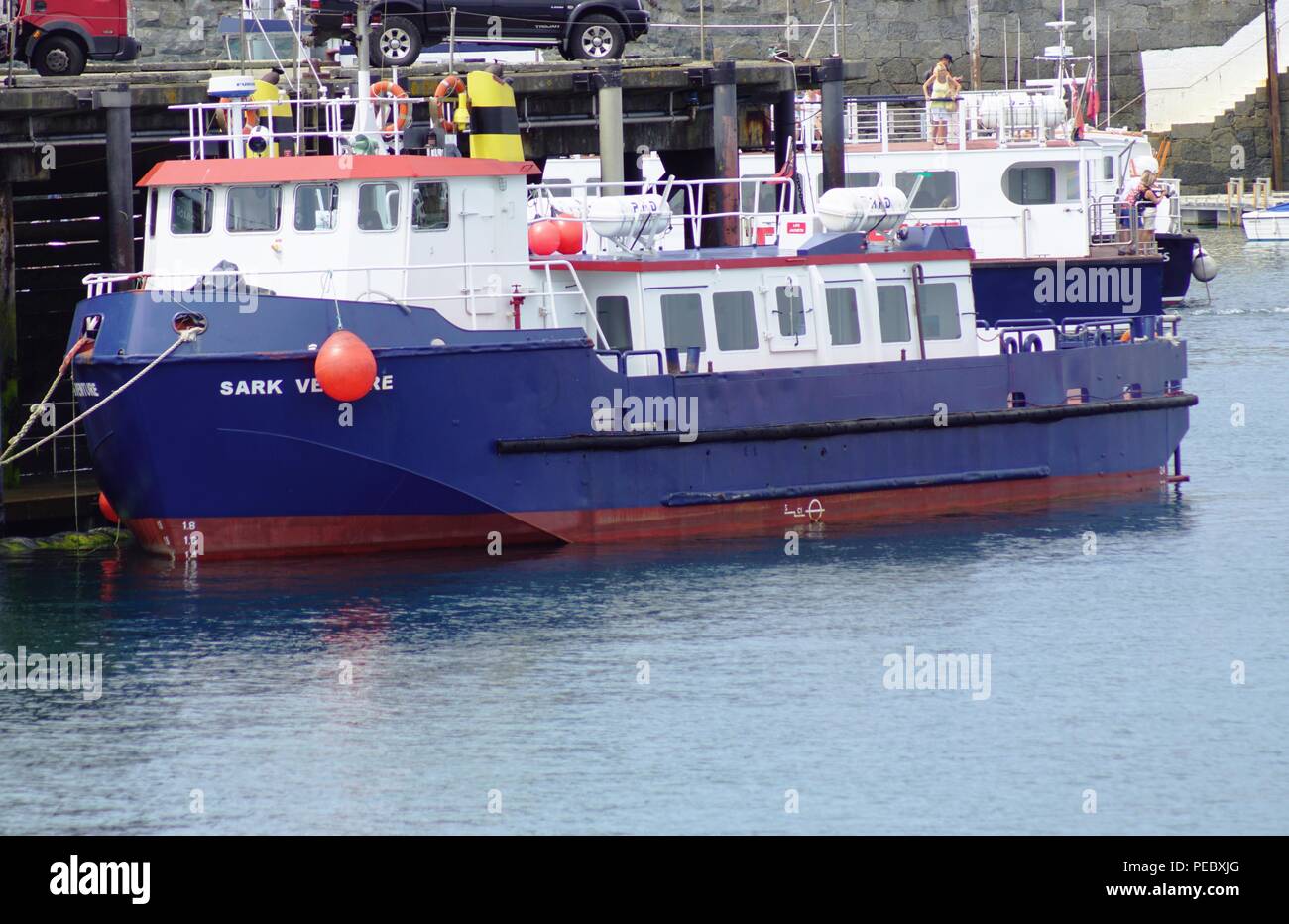 Ferry Sark Venture berthed at St Peter Port Guernsey Stock Photo