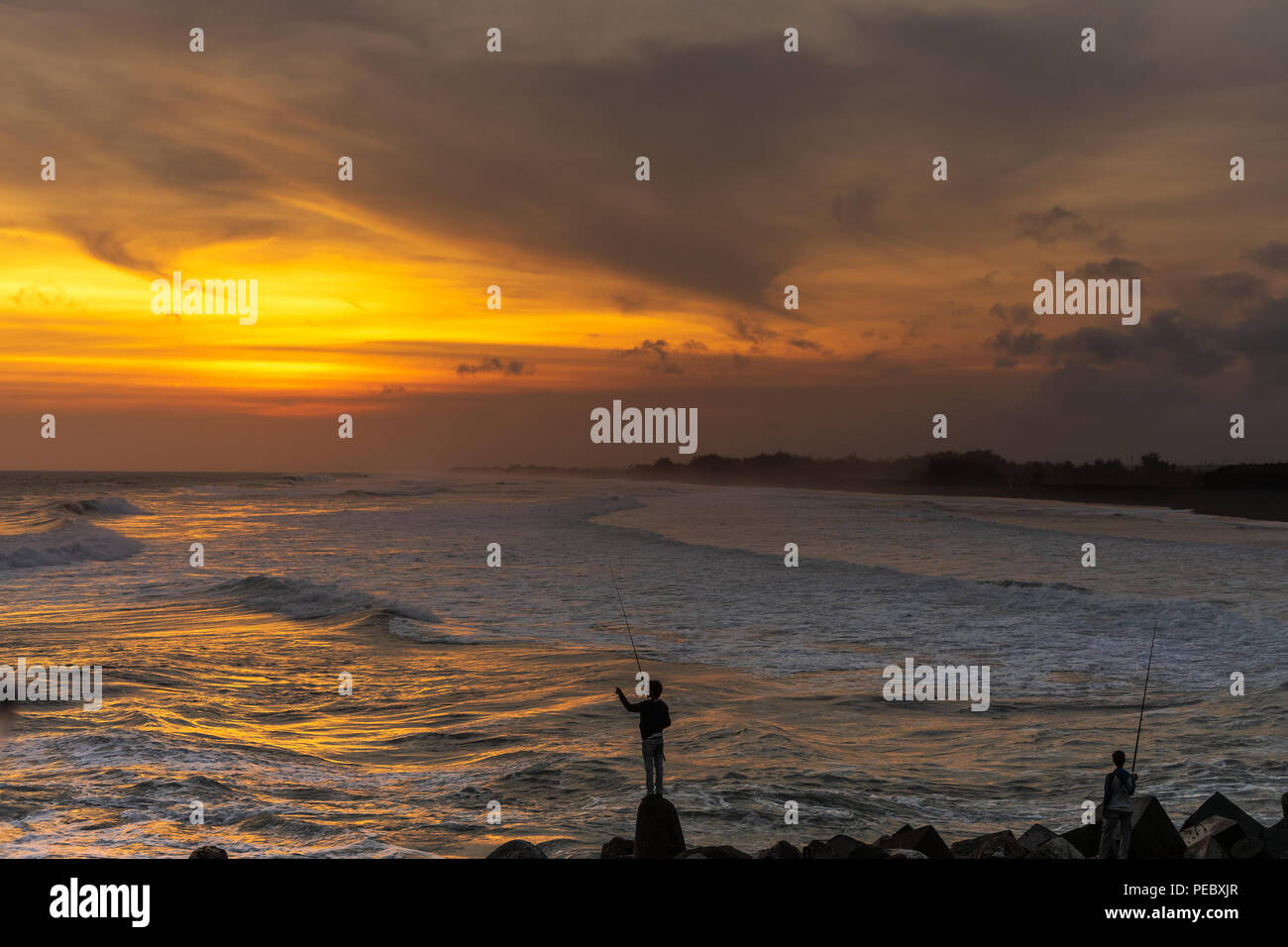 Glagah beach,02-08-2018. located in yogyakarta district kulonprogo, glagah beach provide sunset view. Stock Photo