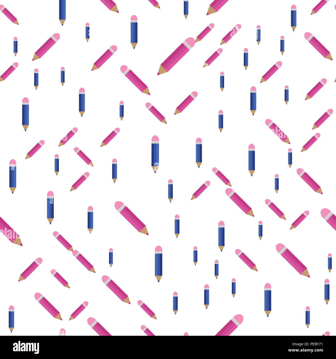The Seamless pattern of colored pencils randomly Stock Vector