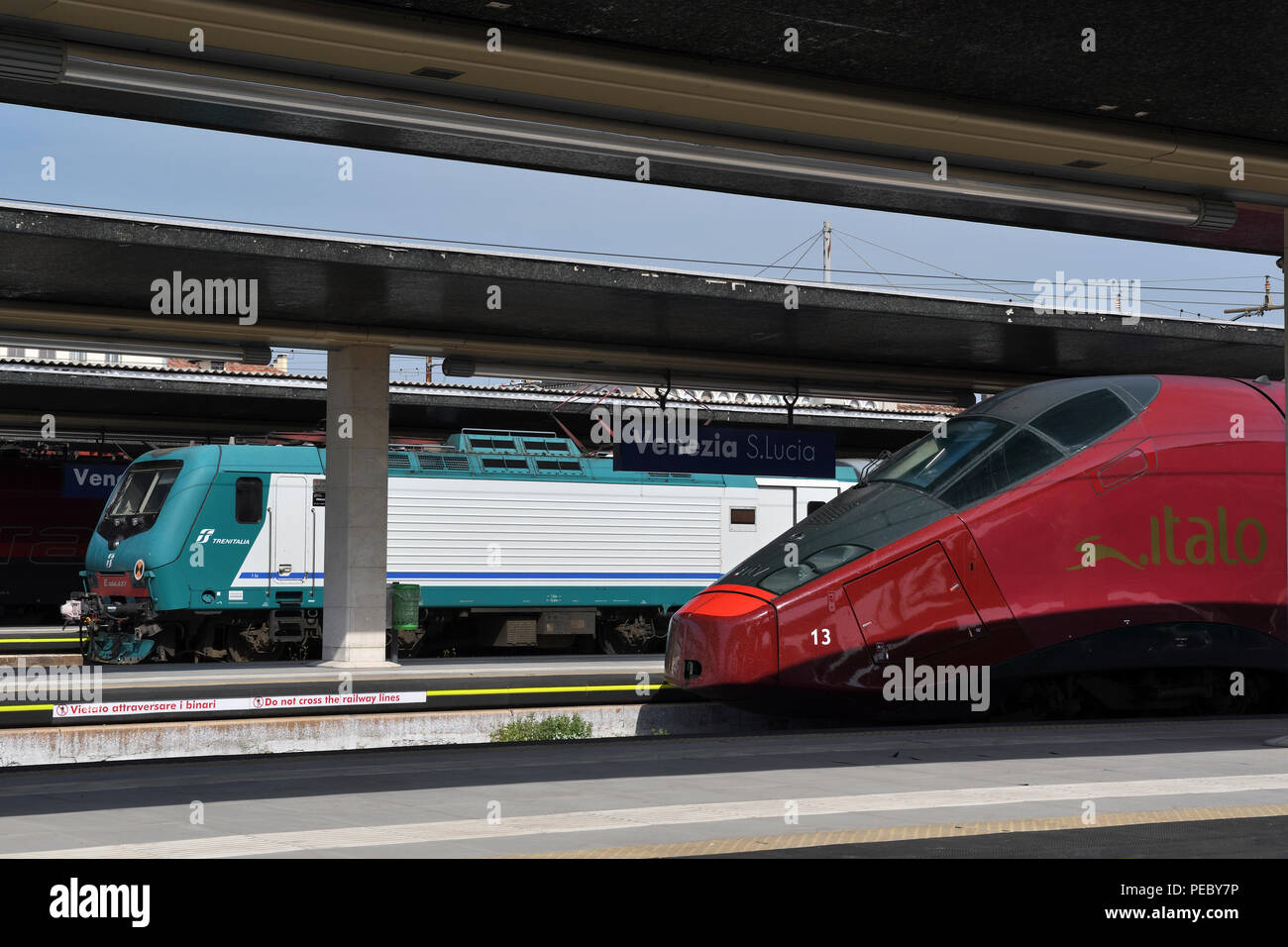 trains at santa lucia station;class E464;Italo set 13;venice;italy Stock Photo