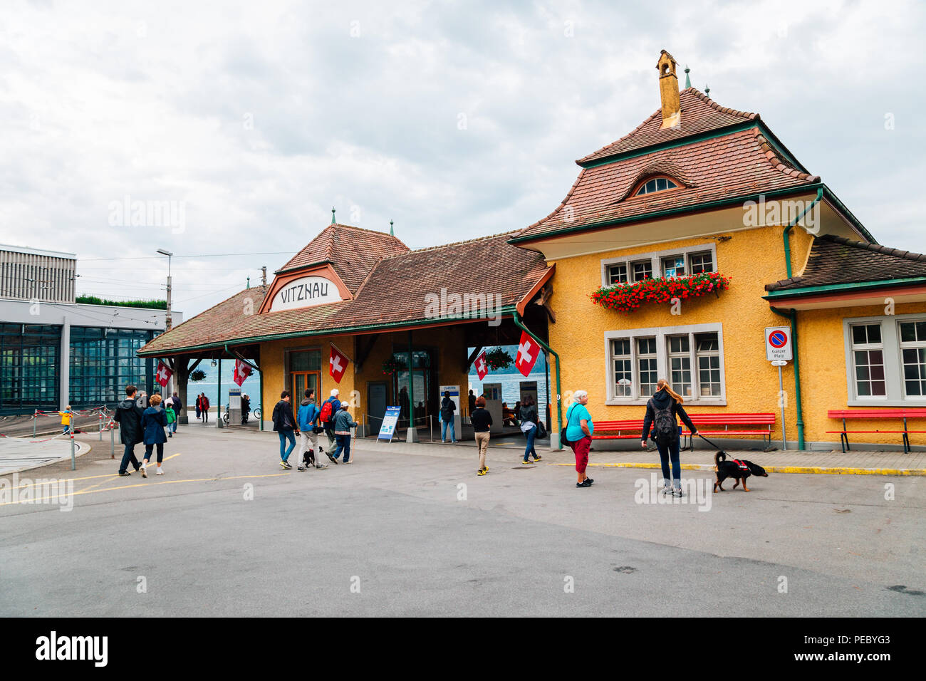 Vitznau, Switzerland - August 20, 2016 : Vitznau station in lake Lucerne Stock Photo