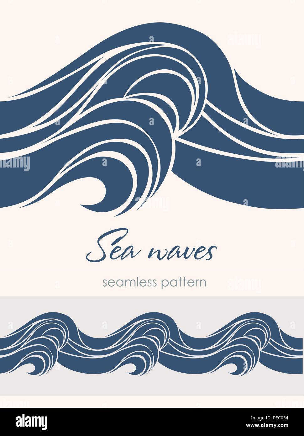 Marine seamless pattern with stylized waves on a light background. Blue ...