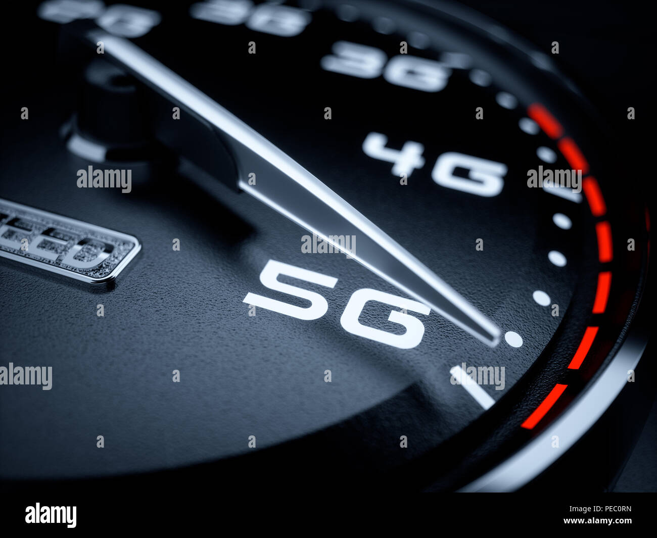 Wireless network speed concept, speedometer 5G evolution. 3d rendering Stock Photo