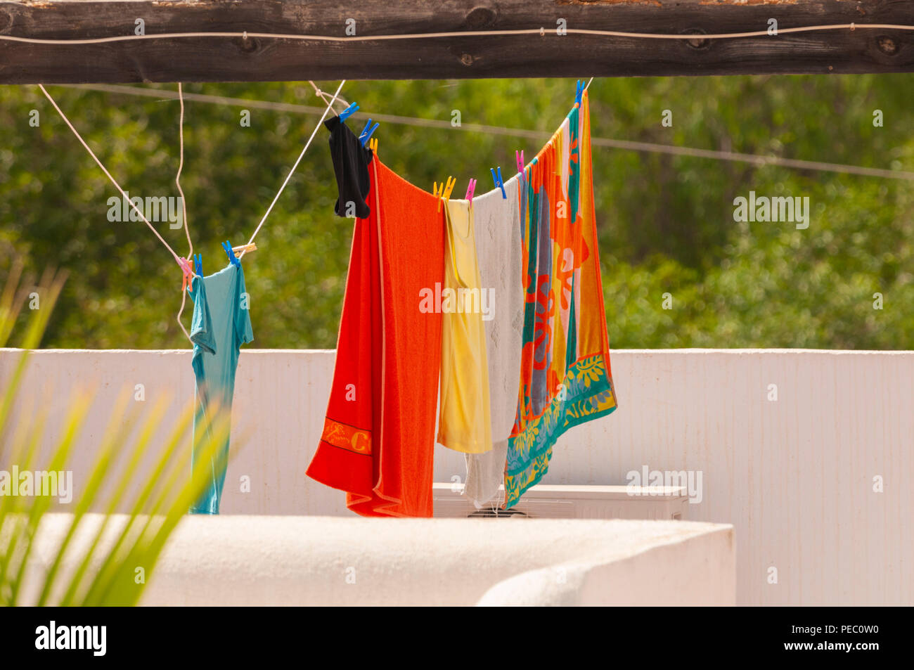 Washing drying on washing line Stock Photo Alamy