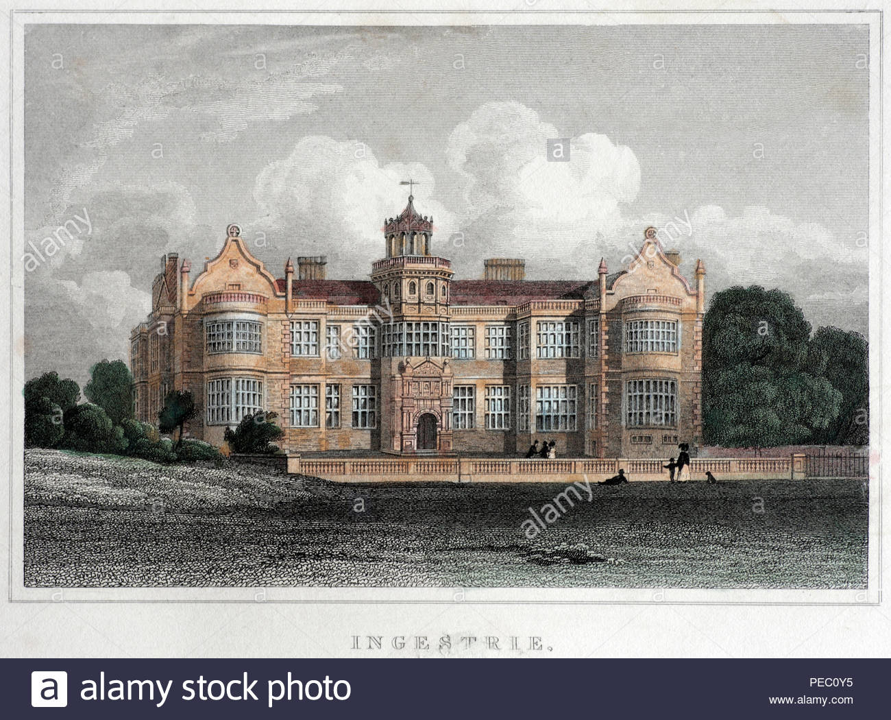 Ingestrie Hall Staffordshire, antique engraving from c1830 Stock Photo