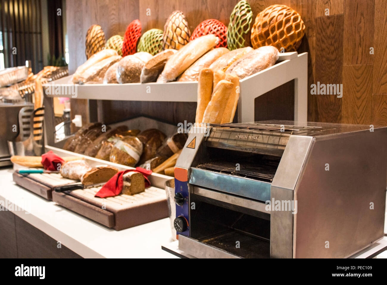 Machine for toasting bread toaster, variety of baguettes and bread Stock Photo Alamy