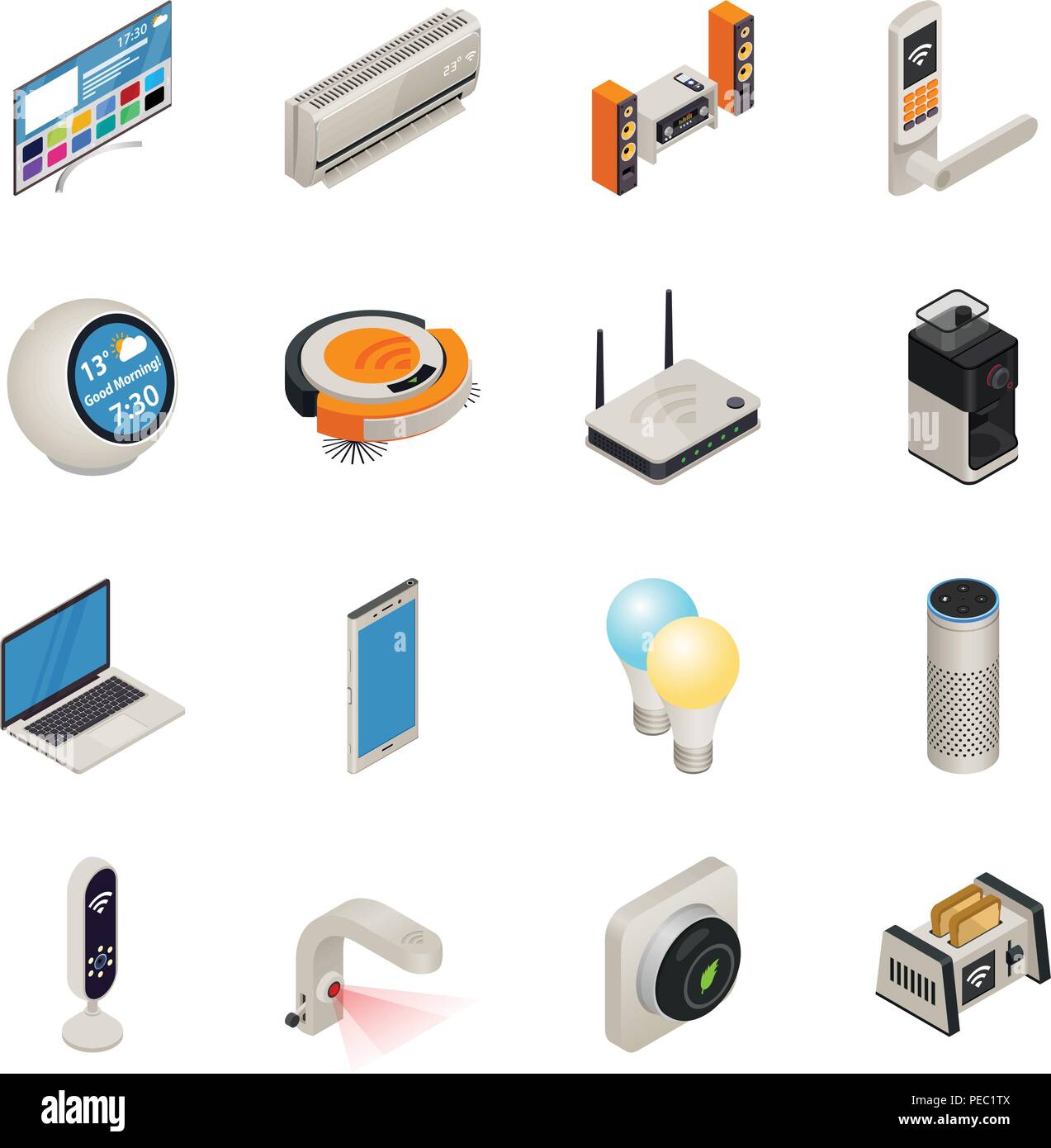 Smart home internet connected devices isometric colorful icon set ...