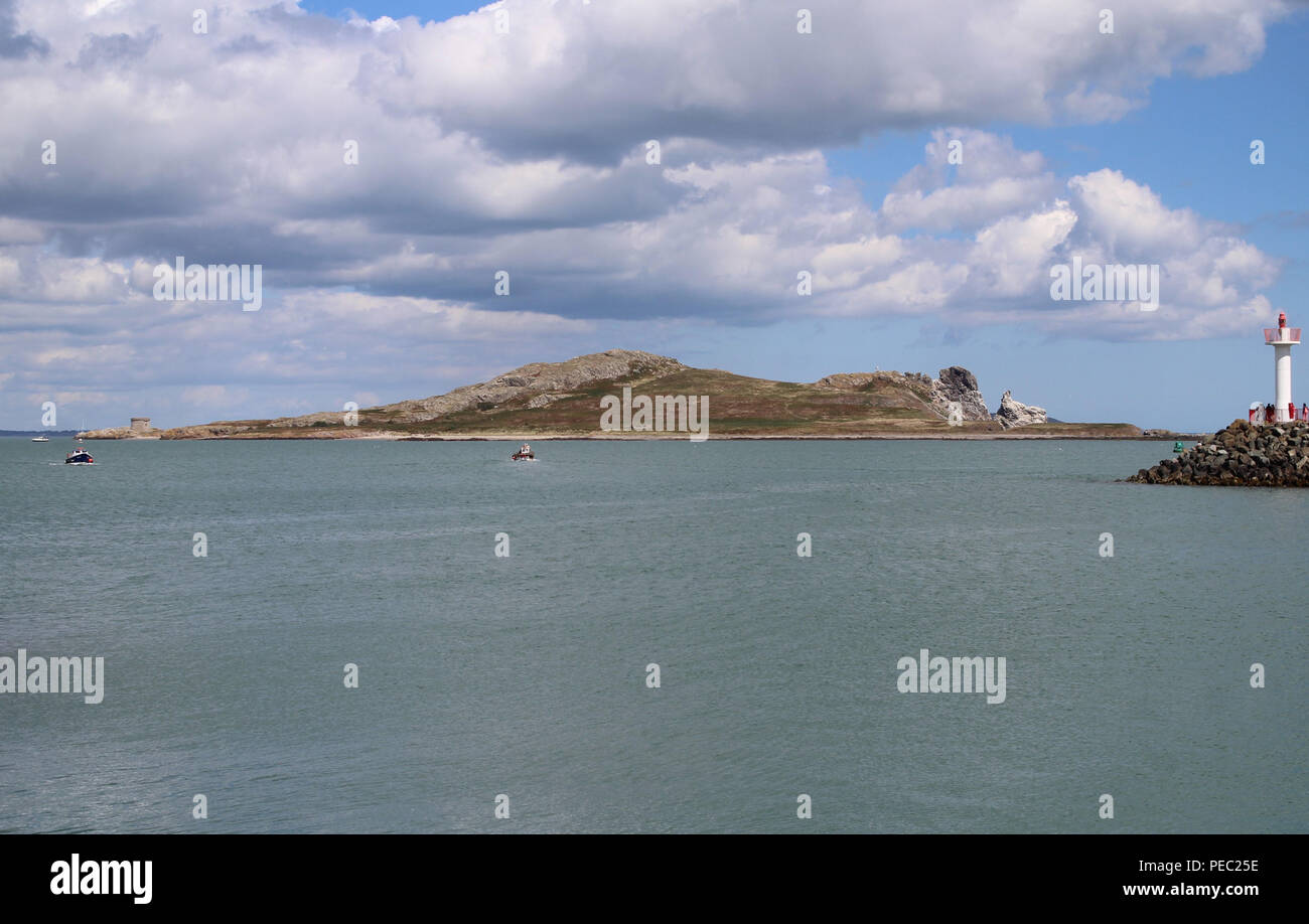 Ireland's Eye, a small uninhabited island,off the coast of Howth,Dublin,Ireland. The island is serviced by local tour boats bringing visitors. Stock Photo