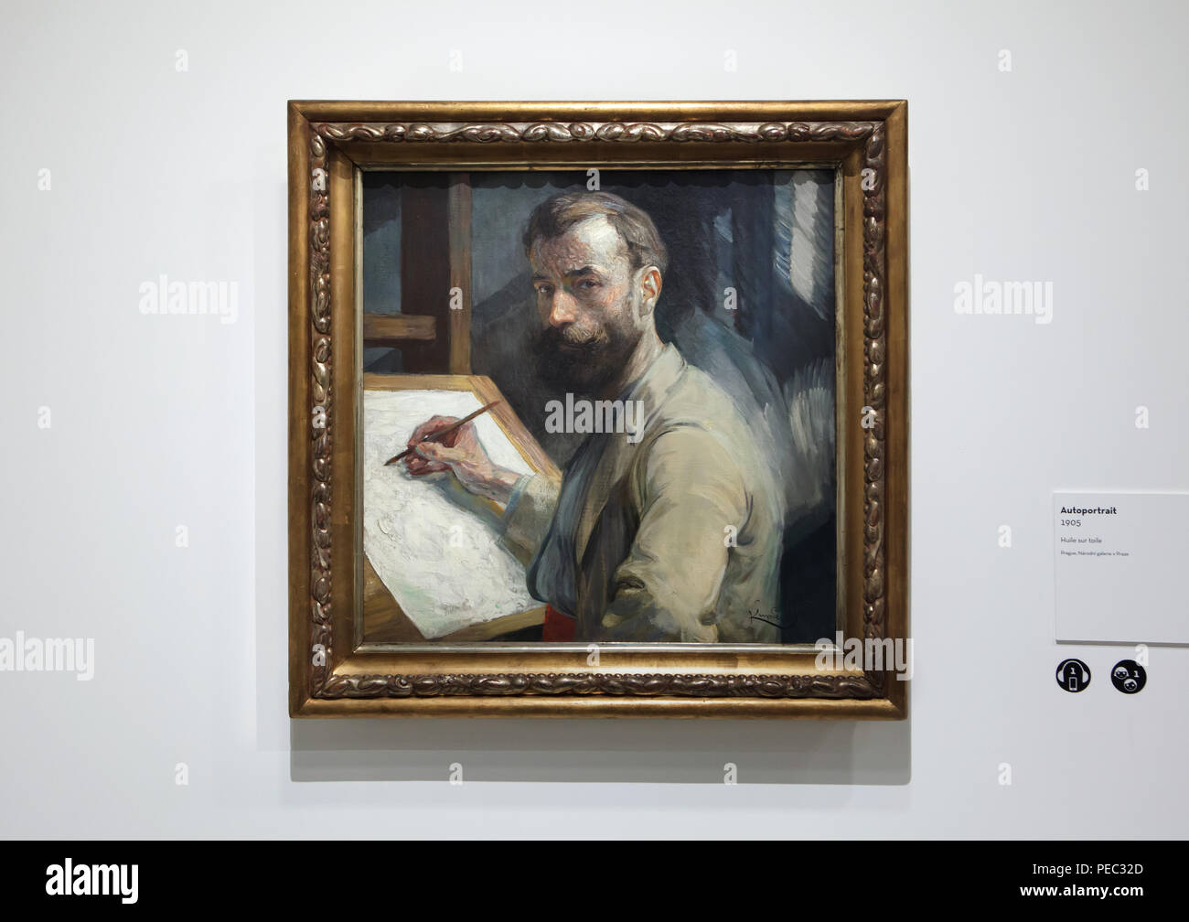 Self portrait by Czech symbolist painter František Kupka (1905) on display at his retrospective exhibition in the Grand Palais in Paris, France. The exhibition runs till 30 July 2018. Stock Photo