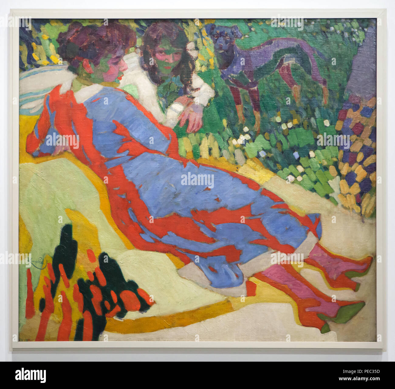 Painting 'Family Portrait' by Czech modernist painter František Kupka (1910) on display at his retrospective exhibition in the Grand Palais in Paris, France. The exhibition runs till 30 July 2018. Stock Photo
