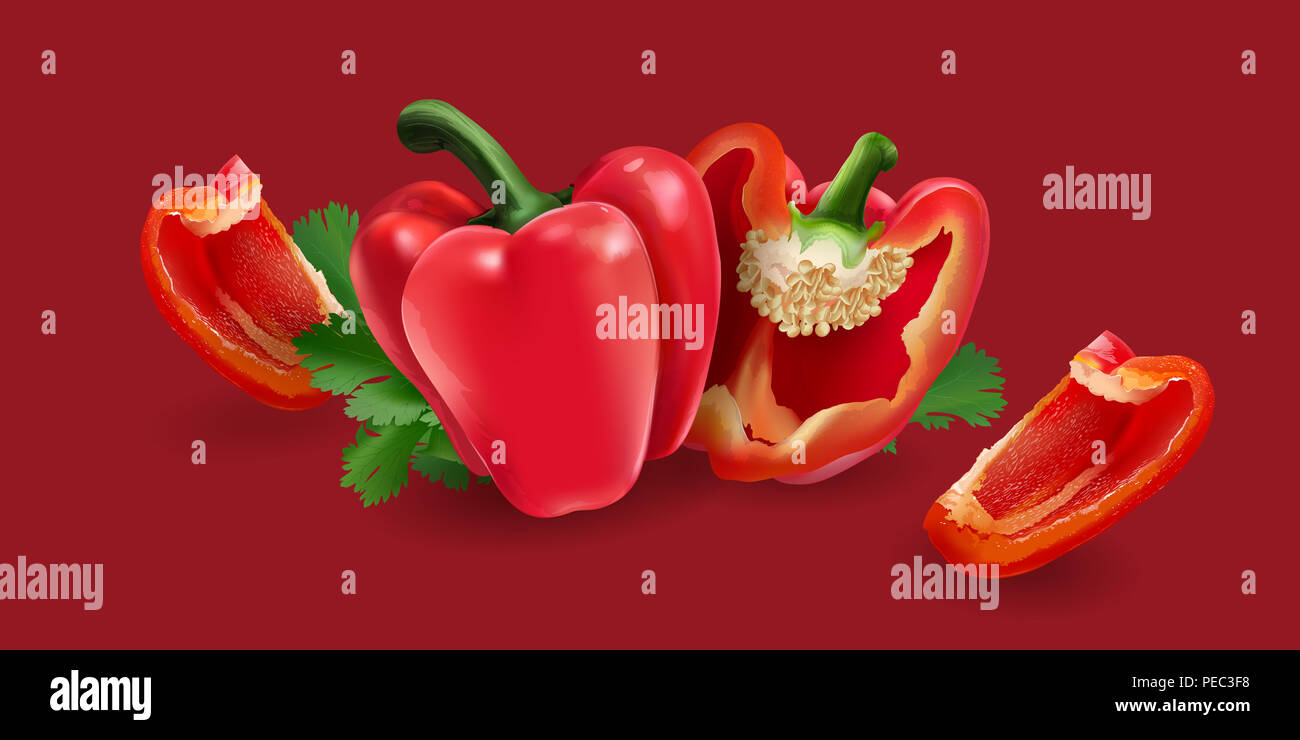 Red pepper on red background Stock Photo