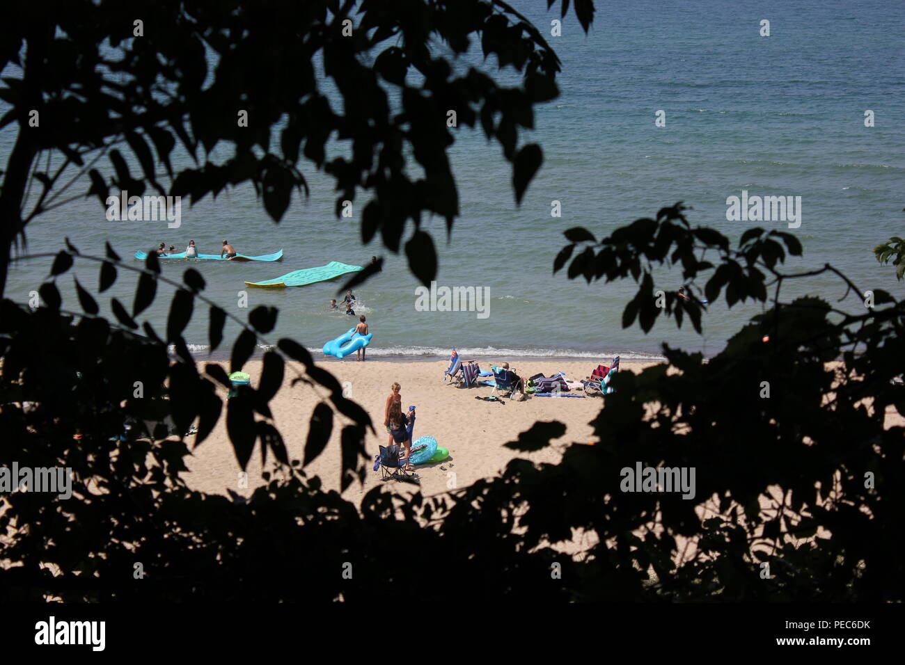 Standard summer beach scene at McKinley Beach at Union Pier, Michigan