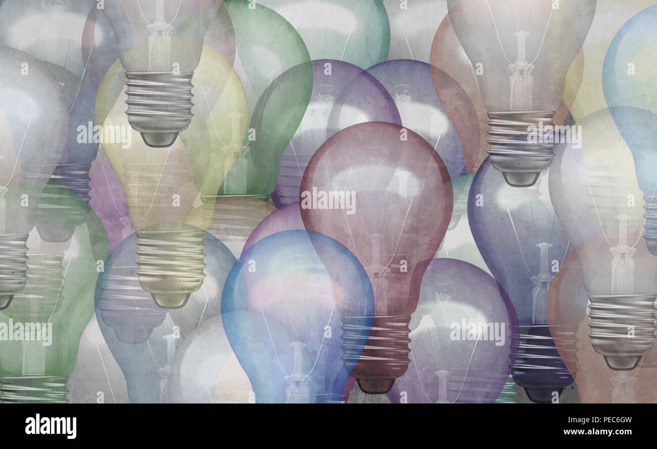 Abstract idea concept as a background with grunge texture lightbulb objects as a business brainstorming and brainstorm concept or marketing. Stock Photo