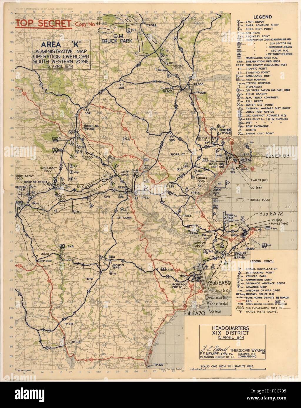 Area 'K' - administrative map Operation Overlord South Western Zone, 15 April 1944 Stock Photo