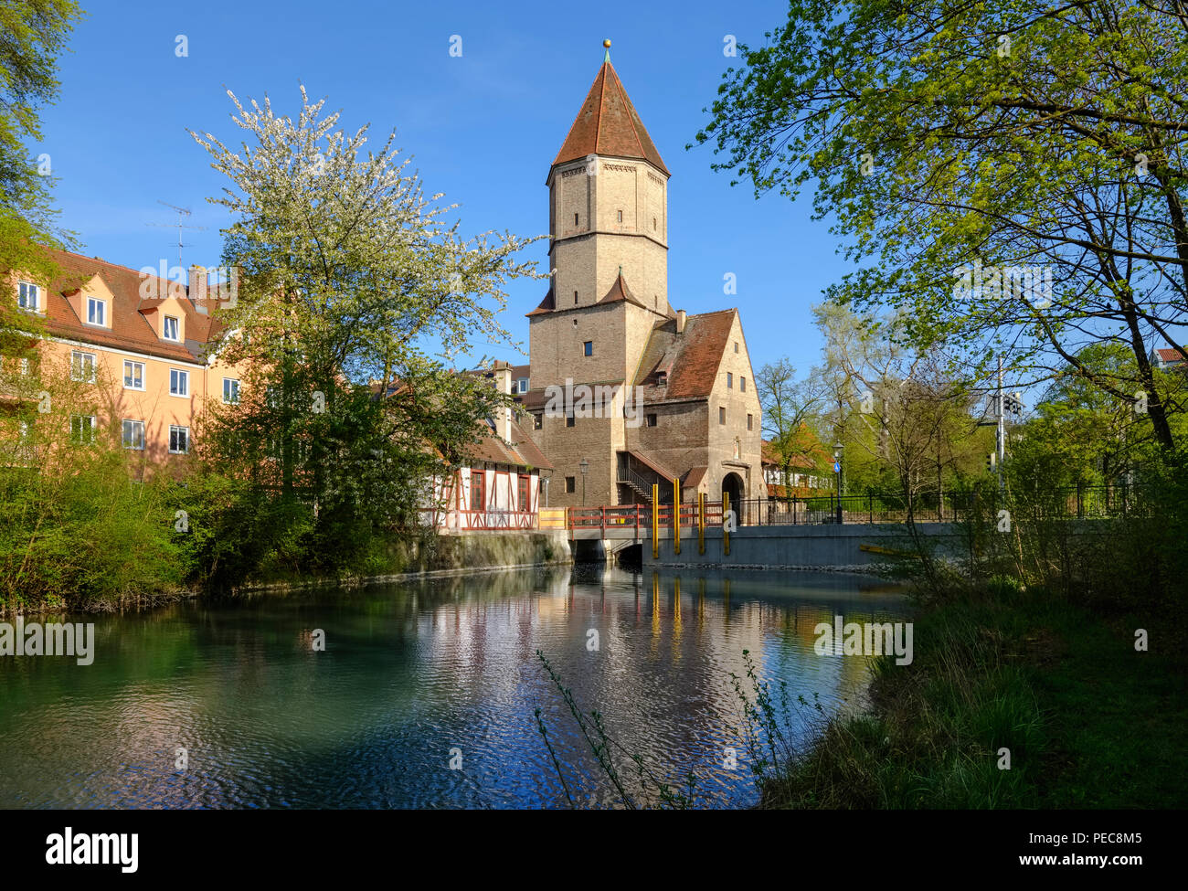 Jakobertor, outer city moat, Jakobervorstadt, Augsburg, Swabia, Bavaria, Germany Stock Photo
