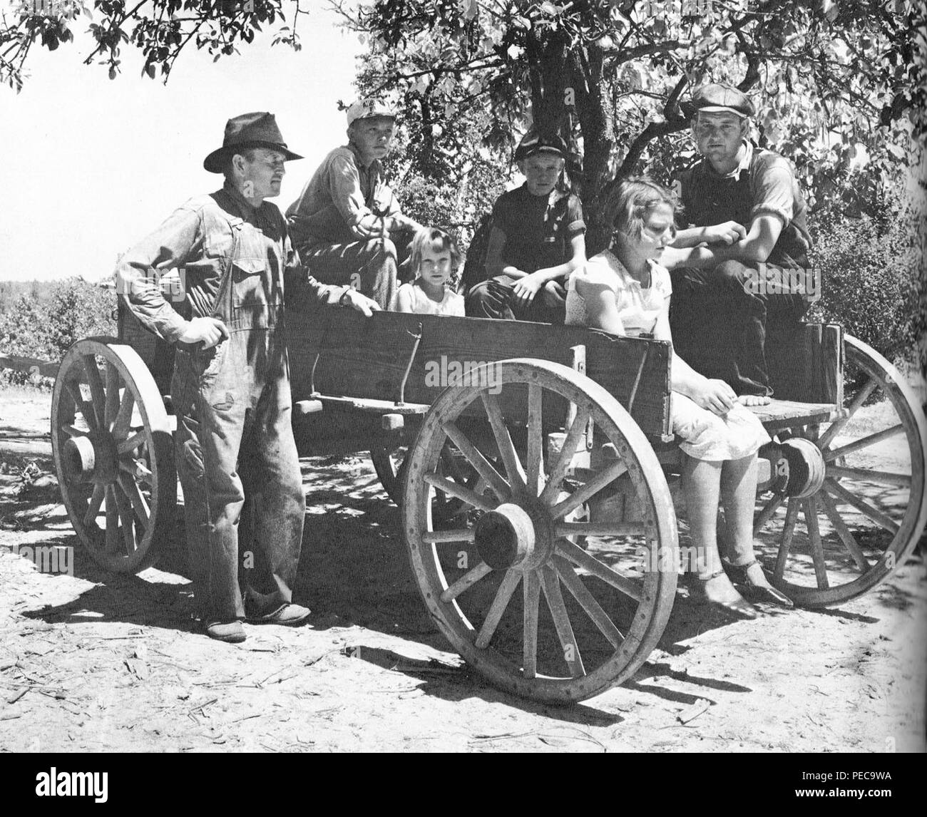 Arthur Rothstein Family in a wagon Lee County August 1935. Stock Photo