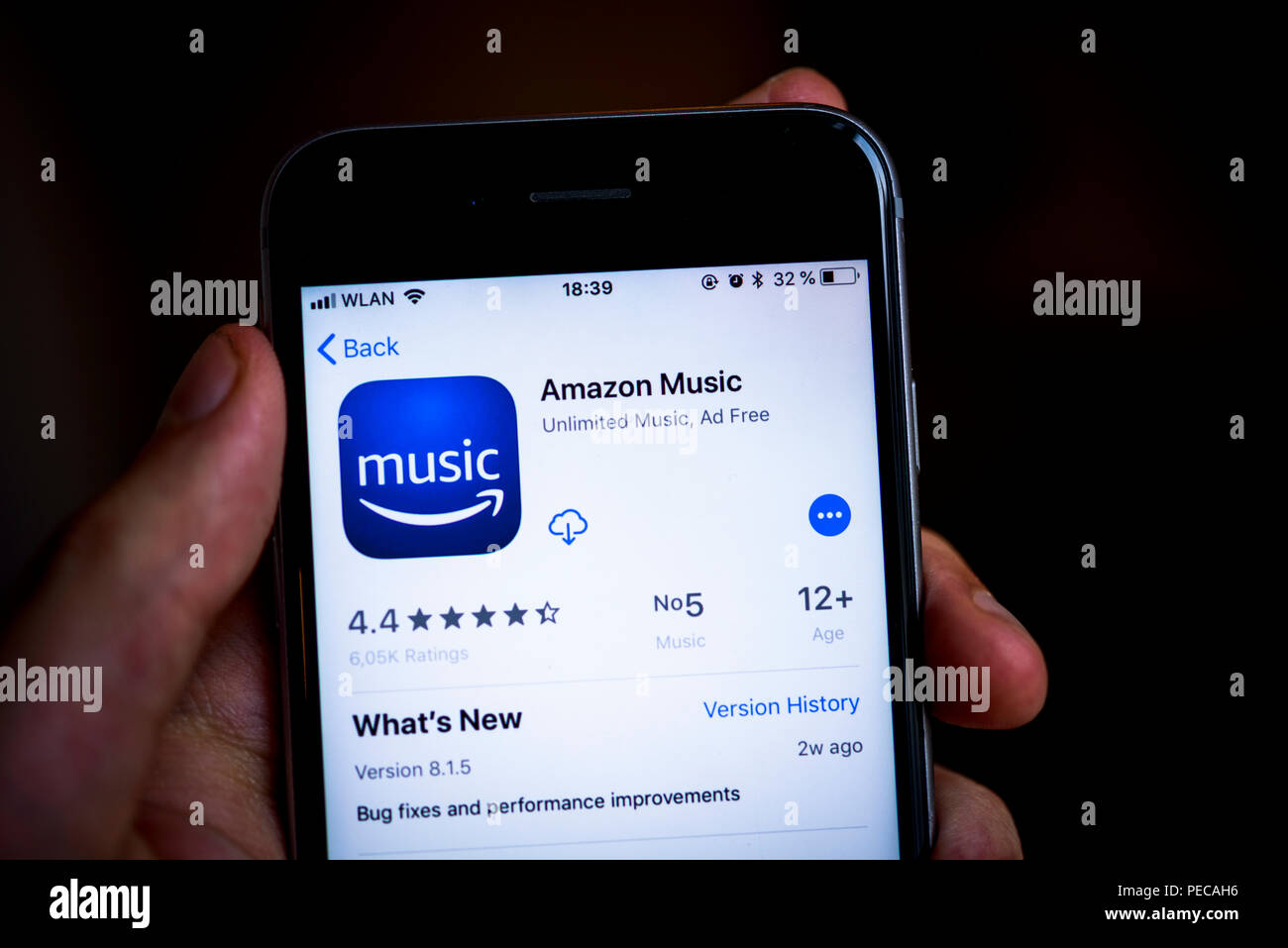 Hand Holding Iphone Amazon Music App In The Apple App Store Music Streaming Service App Icon Iphone Ios Smartphone Stock Photo Alamy