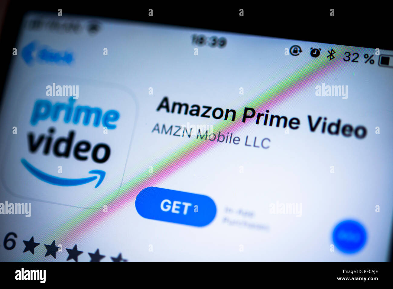 Amazon Prime Video App in the Apple App Store, video streaming service, app icon, iPhone, iOS, smartphone, display, close-up Stock Photo