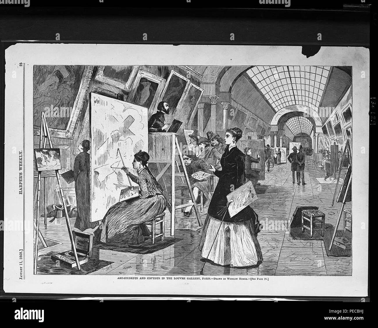 Art-students and copyists in the Louvre gallery, Paris - drawn by ...