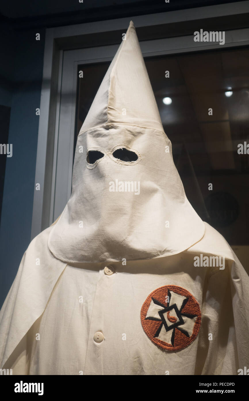 Klu Klux Klan robe on display as a part of the 'With Liberty and Justice for All' Exhibit at the Henry Ford Museum, Dearborn, Michigan. Stock Photo