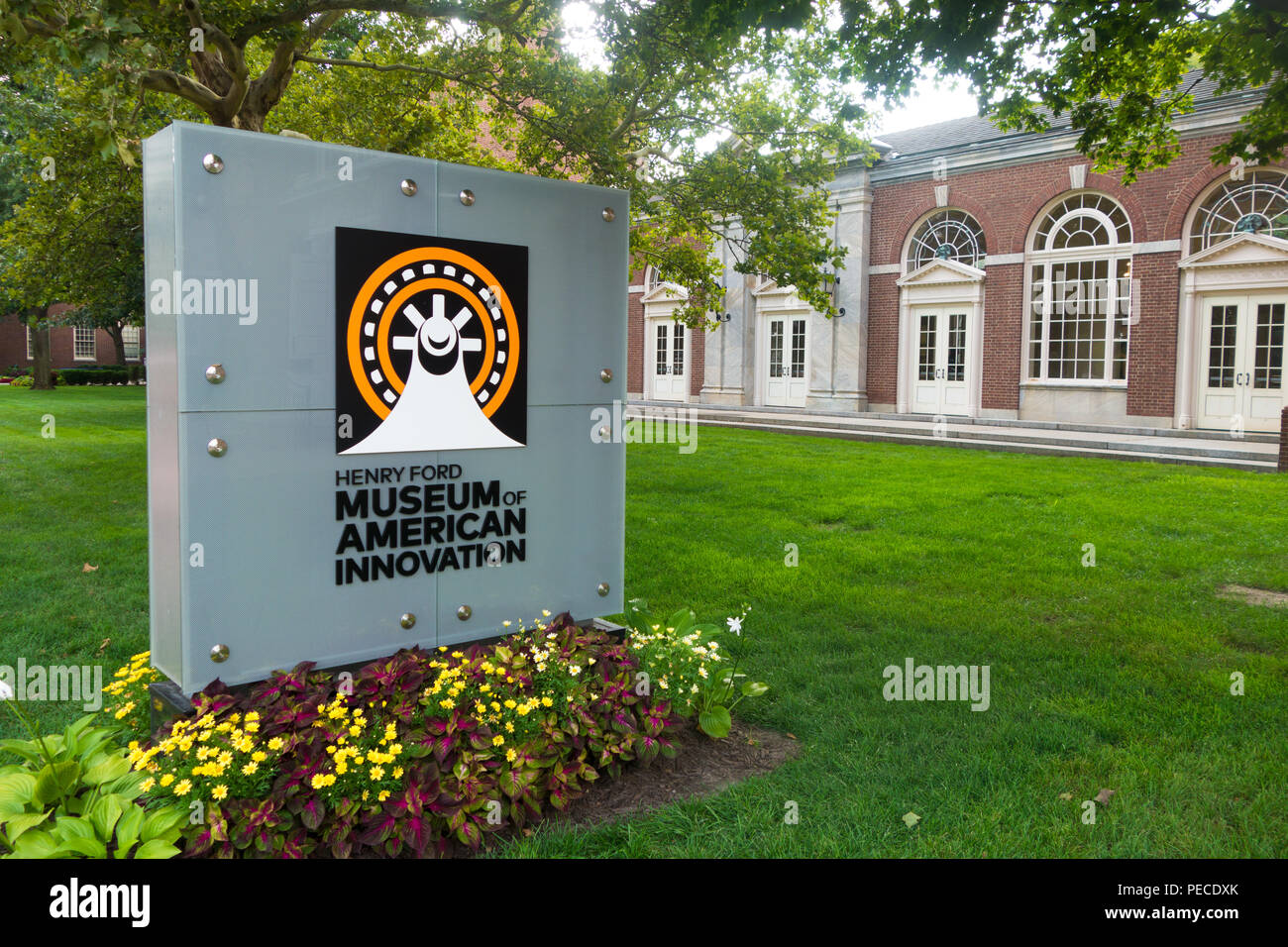 The Henry Ford Museum of American Innovation is a collection of antique machinery, pop culture items, automobiles, locomotives, aircraft,& other items Stock Photo
