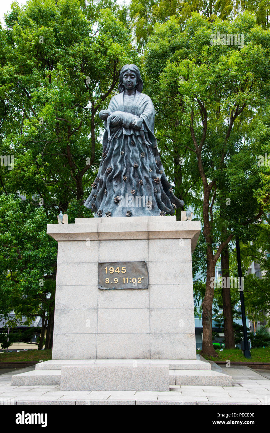 Nagasaki Peace Memorial Park Statue Woman with Child Japan Asia Kyushu Prefecture Stock Photo