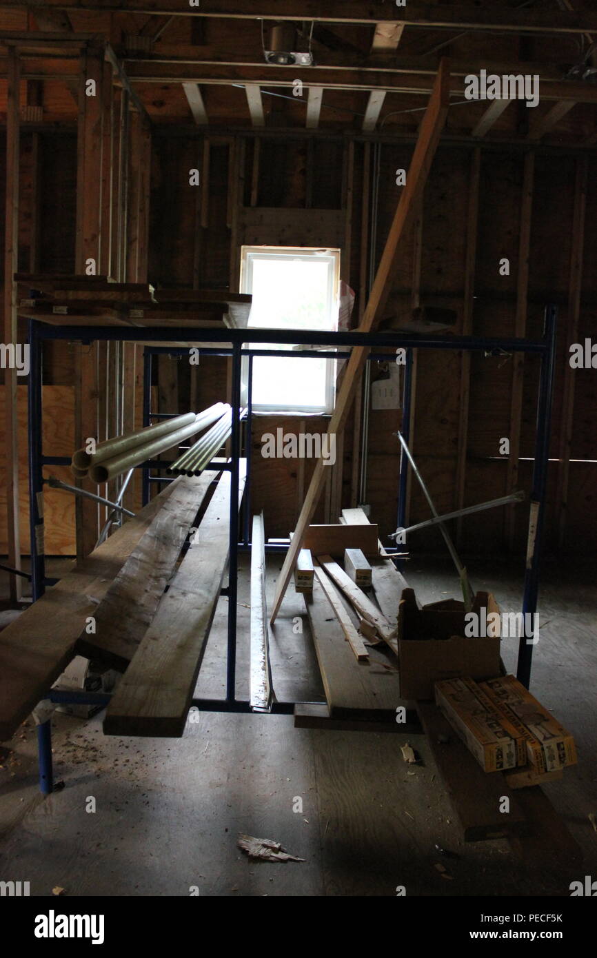 Interior of a residential house under construction in the middle of the
